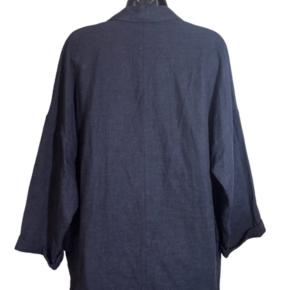 Zara Linen Blend Oversized Drop Shoulder Collared One Button Navy Blazer Size XS - Picture 8 of 16